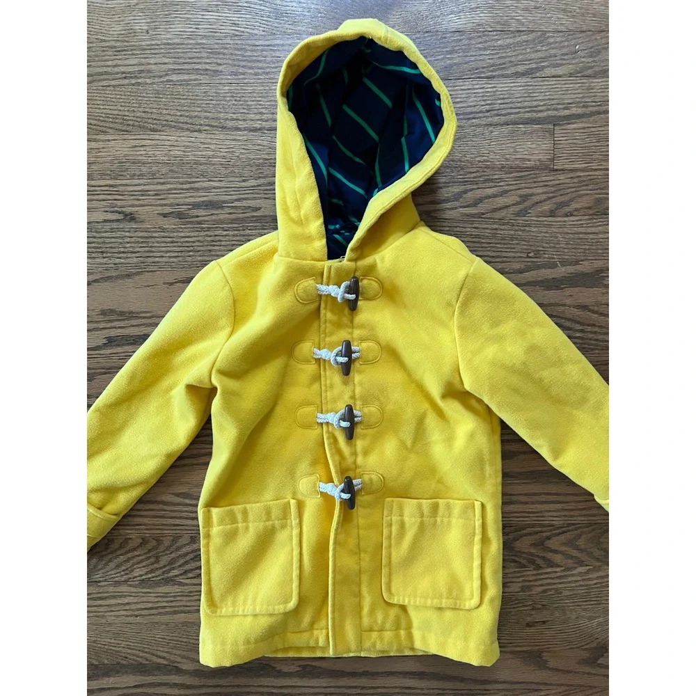 Rowing Blazers Kids Yellow Fleece Duffle Pea Coat Toggle Hooded Jacket XS 4/5